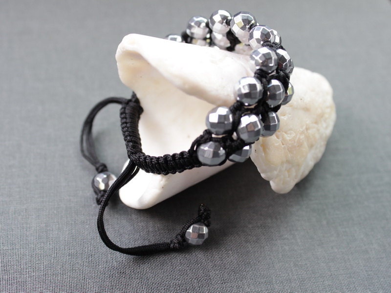 SILVER HEMATITE Triple Row Wrap Bracelet / Stacking by GUGMA