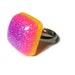 Neon Resin Ring, Glitter Rainbow Square, Pink, Purple, Adjustable Gun Metal Ring Band