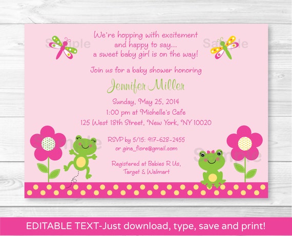 Girl Frog Dragonfly Garden Printable Baby Shower Party Package