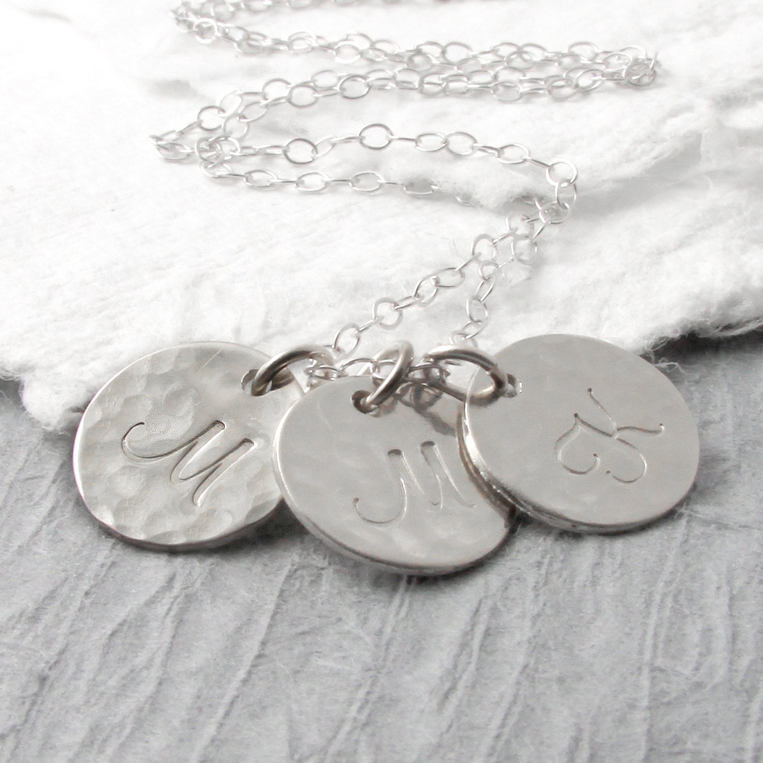14k White Gold Personalized Triple Initial Charm Necklace