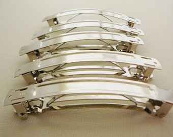 Hair Barrette blanks, 85mm made in France, 5 Silvertone, Solid Top, Bridal hair accessories