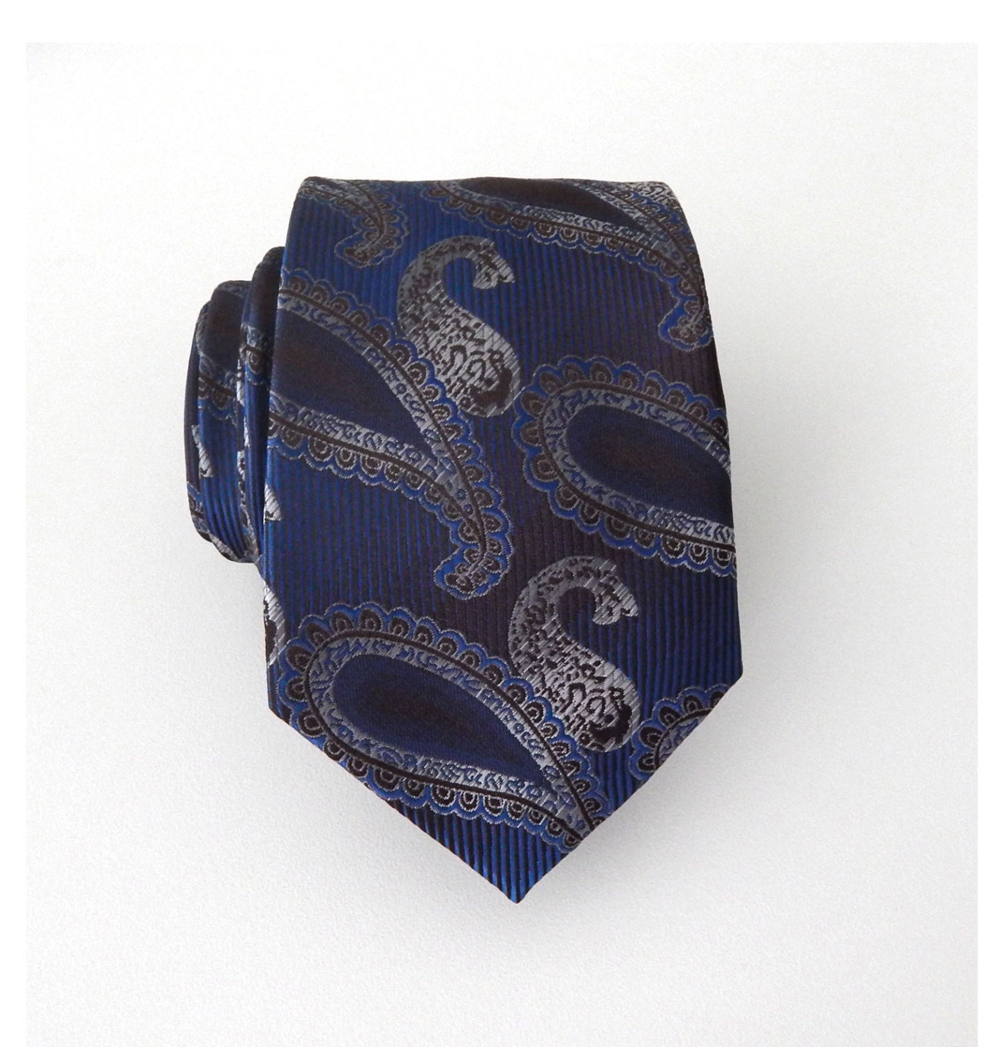 Mens Ties. Necktie Dark Blue Brown Paisley Mens Tie