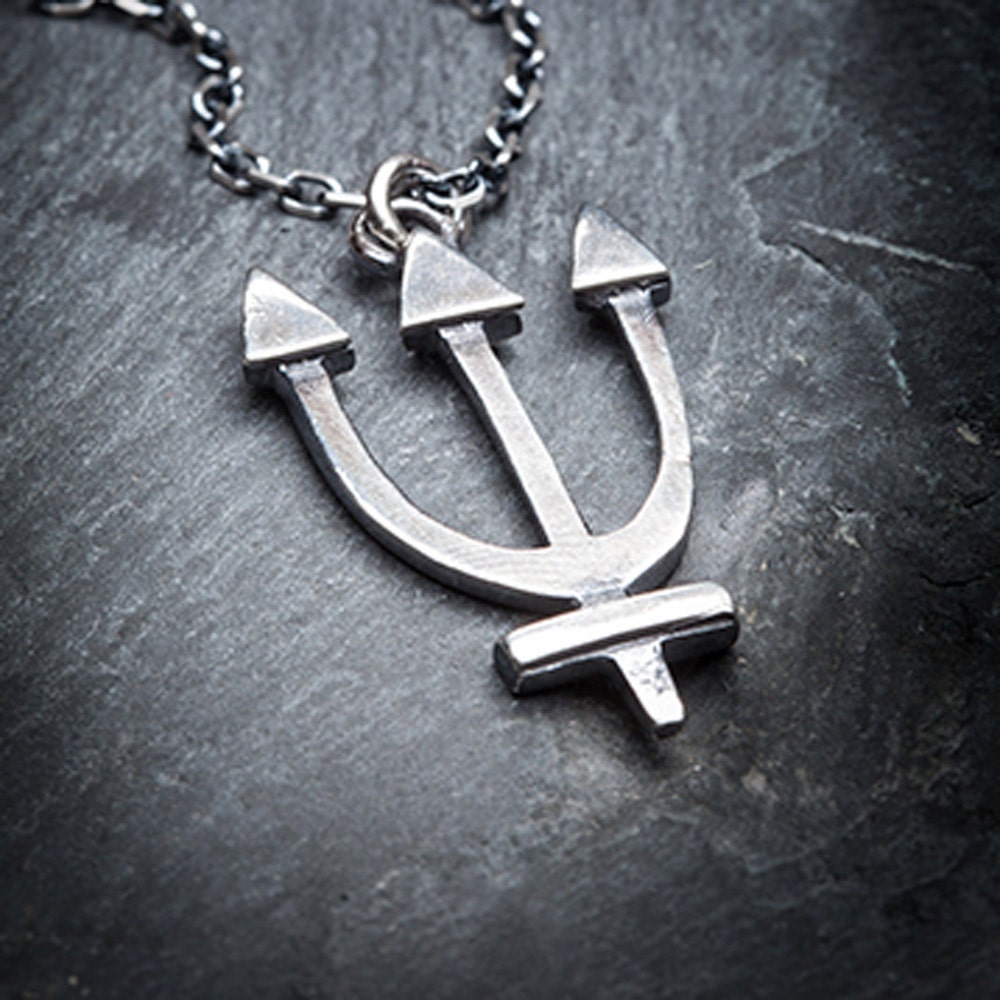 SALE NEPTUNE silver trident necklace by missyindustry on Etsy