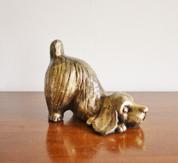 Vintage brass dog door stop
