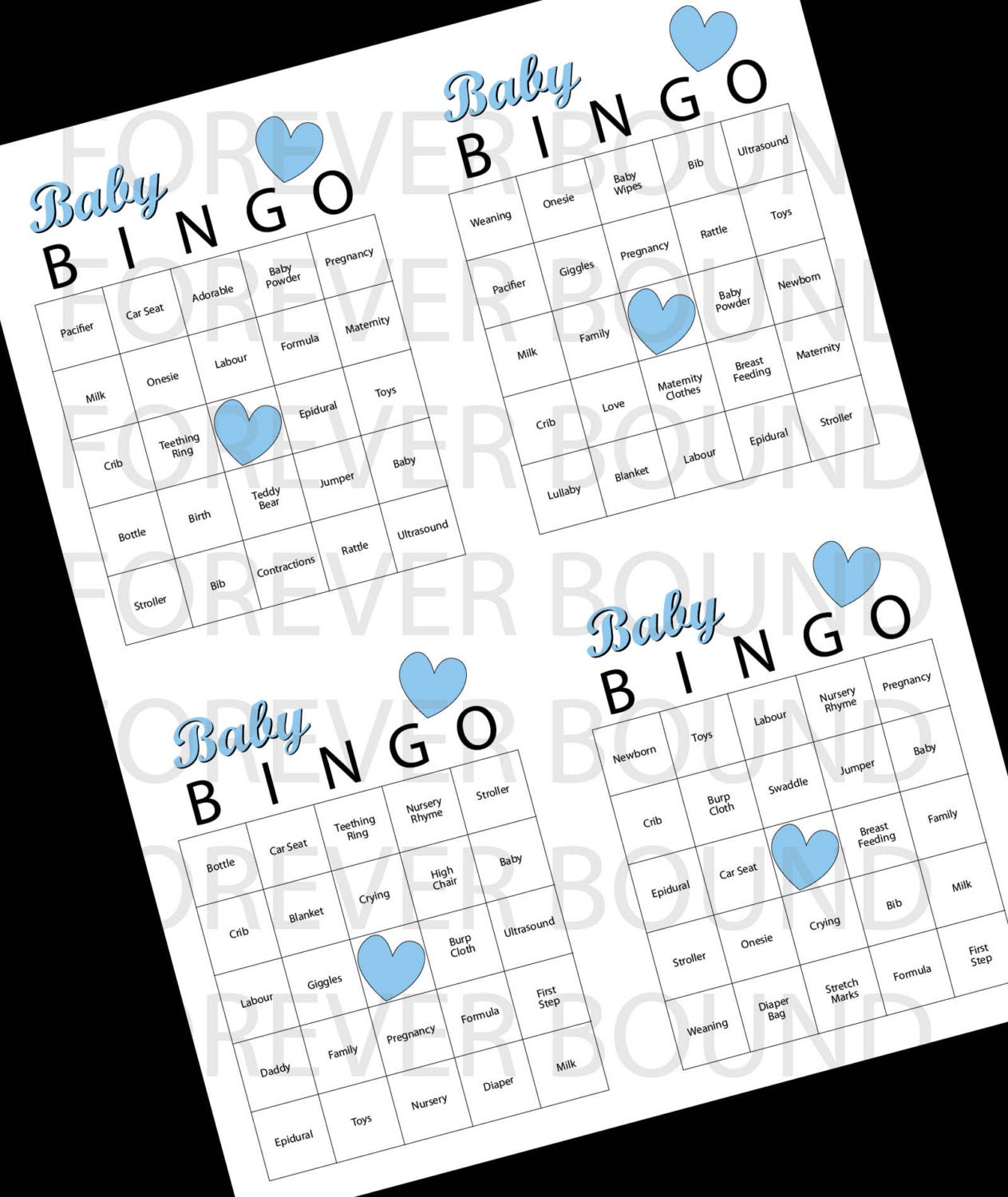 Blue Baby Bingo-Print your own PDF INSTANT DOWNLOAD