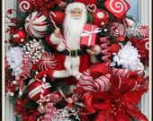 ChrIstmas In July" Sale, Christmas wreath, Santa wreath, Only a FEW LEFT, Christmas door wreath, Holiday wreaths, Free Shipping in USA Il_170x135