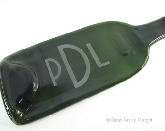 Personalized Cheese Board Melted Wine Bottle Serving Tray 3 Letter Monogrammed Recycled Glass