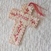 EASTER Old Rugged Quilt Cross Bookmark - GRACE - Stitched On Vintage Quilt Piece - 4 1/2 inches