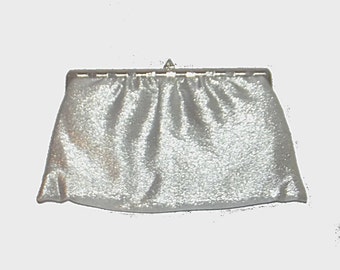 1950s purse / vintage 50s handbag / clutch / Hollywood Nights Silver Lamé Purse