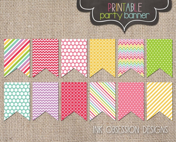 Colorful Rainbow Printable Party Banner by InkObsessionDesigns