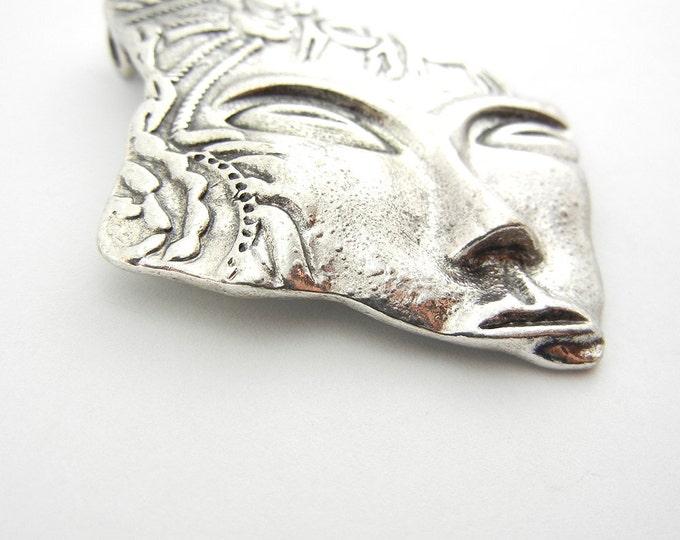 Antique Silver-tone Abstract Face Pendant