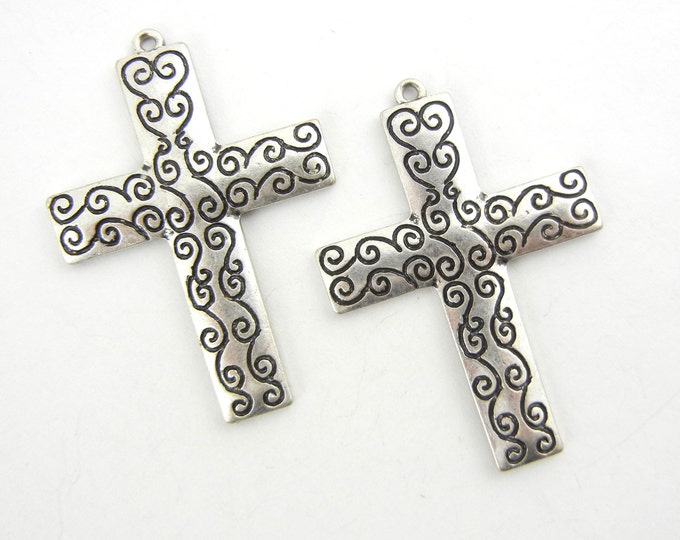 Pair of Silver-tone Scroll Design Cross Charms