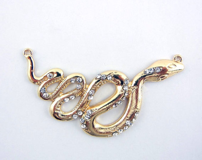 Double Link Gold-tone Curled Snake with Rhinestone