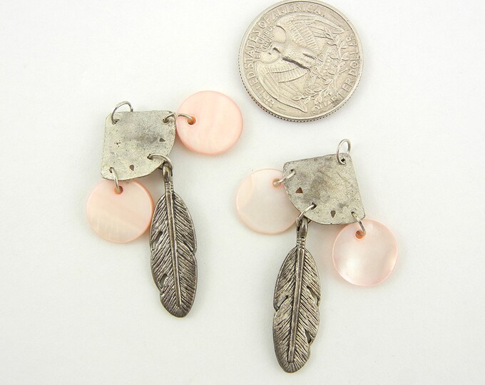 Pair of Antique Silver-tone Feather and Pink Shell Charms