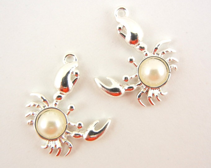 Pair of Bright Silver-tone Crab with Pearl Charms