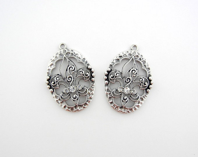 Pair of Antique Silver-tone Fleu de Lis Filigree Charms