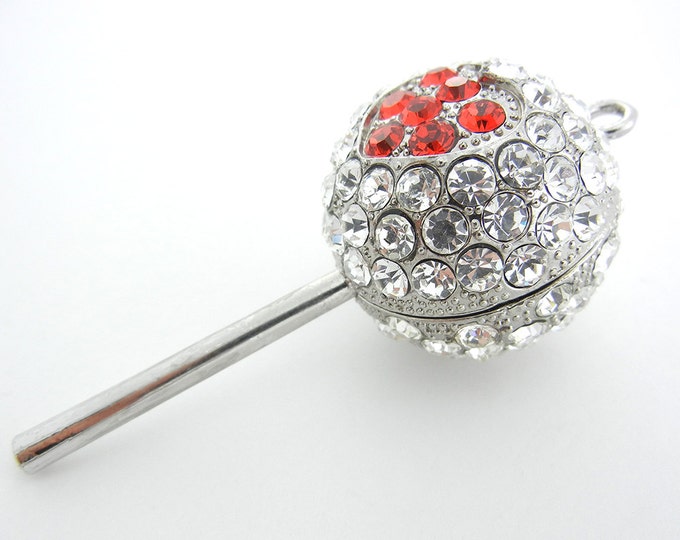 Large Rhinestone Covered Lollipop Pendant with Heart