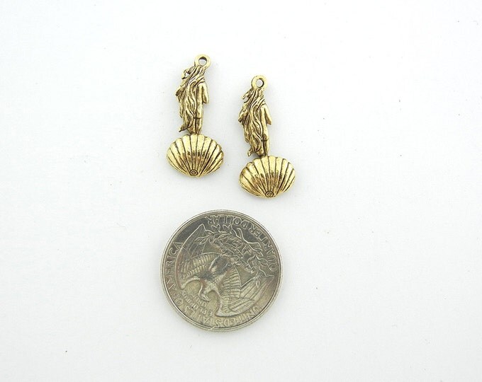 Pair of Gold-tone Pewter Venus on the Half Shell Charms