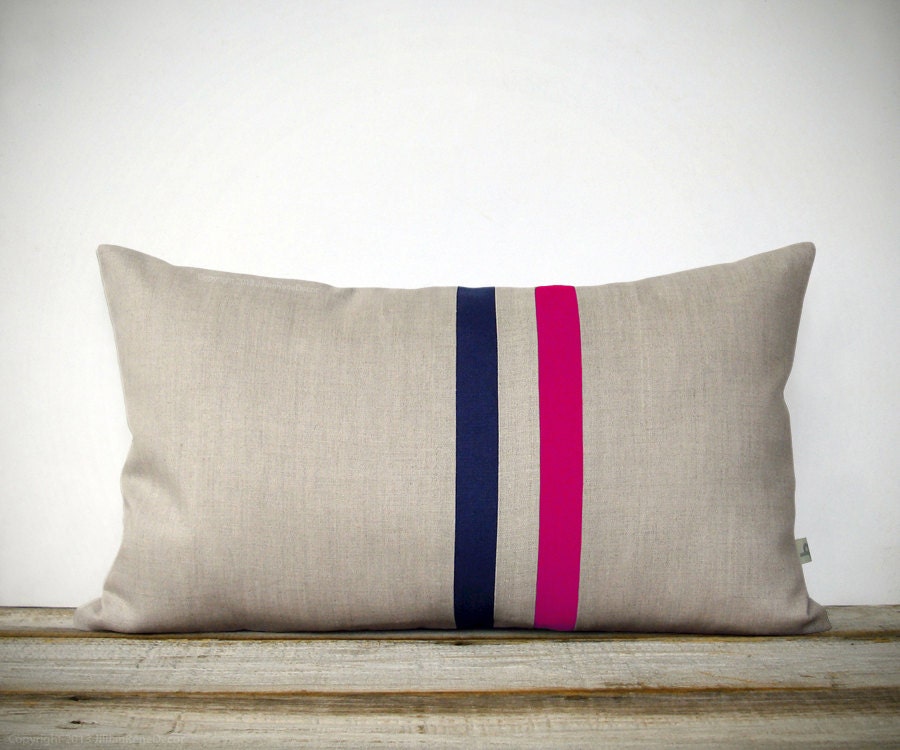 Hot Pink and Navy Striped Pillow 12x20 Modern Home Decor