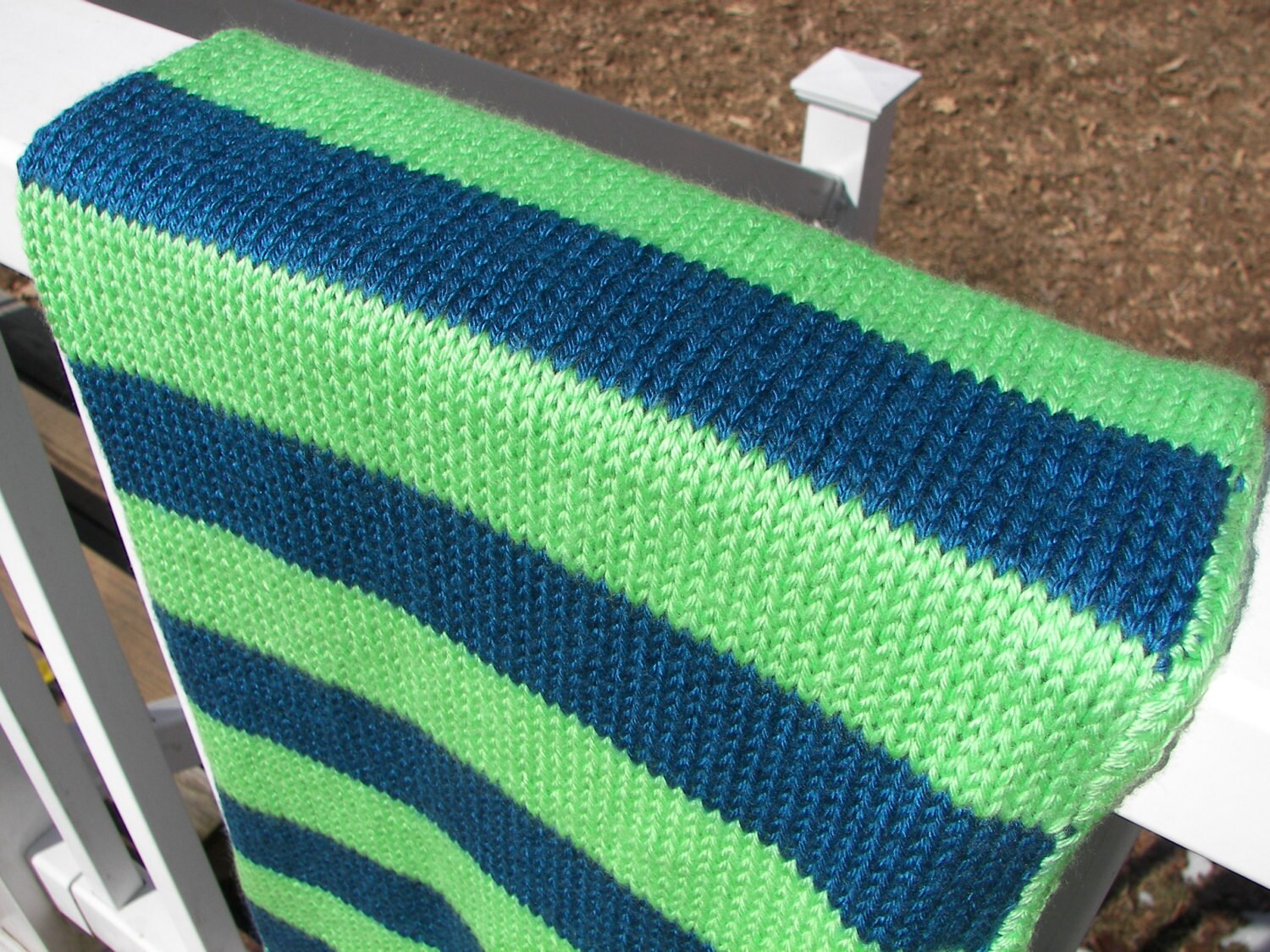 Blue and Green Blanket Striped Baby Blanket by StitchesNFolds