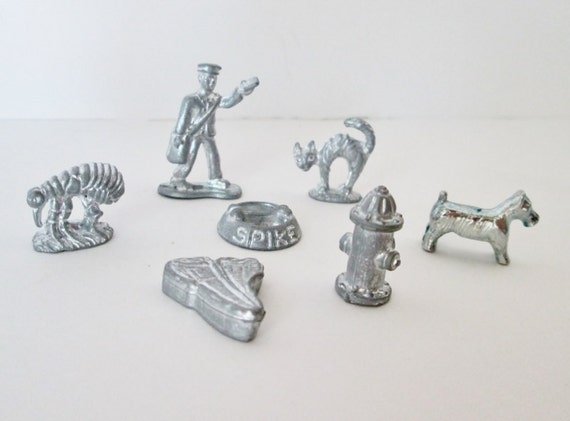 Dog Monopoly Game Pieces Pewter Tokens seven pcs by Collectique