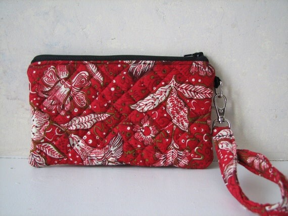 Handmade Wristlet Clutch Purse Red Floral by bonecalinda on Etsy