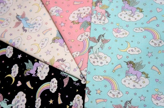 Items similar to Unicorn fabric Rainbow and heart fabric scrap 25 cm by ...