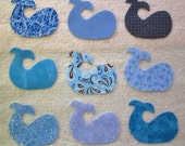 Set of 9 Blue Whale Iron-on or Sew-on  Fabric Quilting Appliques ..Ship Worldwide