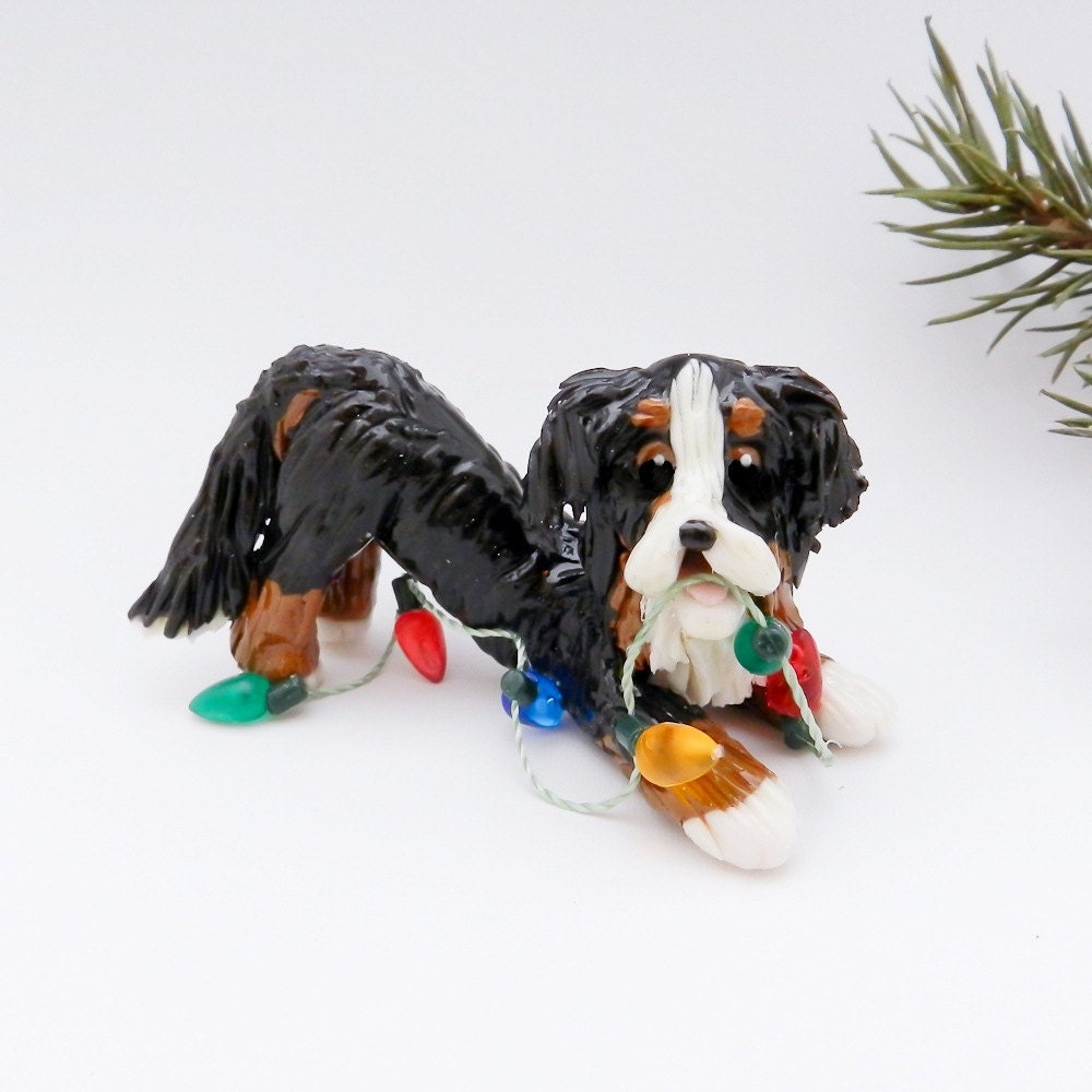 Bernese Mountain Dog Christmas Ornament Figurine lights