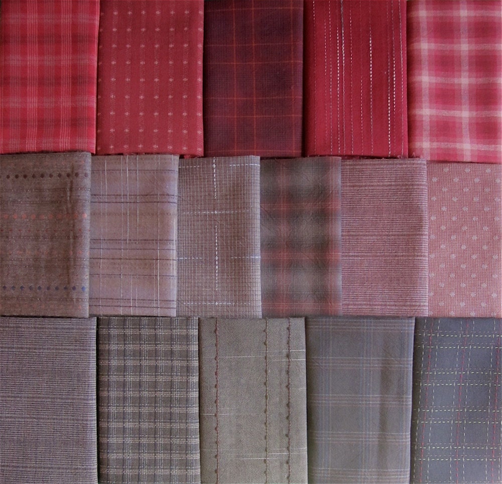 Japanese Taupe fabrics 16 raspberry chocolate fat eighths