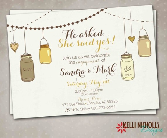 Mason Jar, Vintage Engagement Party Invitation, Wedding Shower Invite