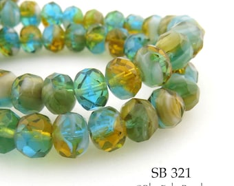 8mm Czech Glass Beads Meadow Sunrise Rondelle (SB 321) 12 pcs BlueEchoBeads