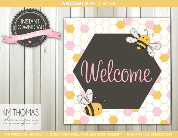 INSTANT DOWNLOAD - Bumble Bee: Welcome Sign and Happy Birthday Sign - Item 122 Il_570xn