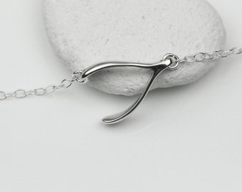 Sideways Wishbone Charm Sterling Silver Necklace