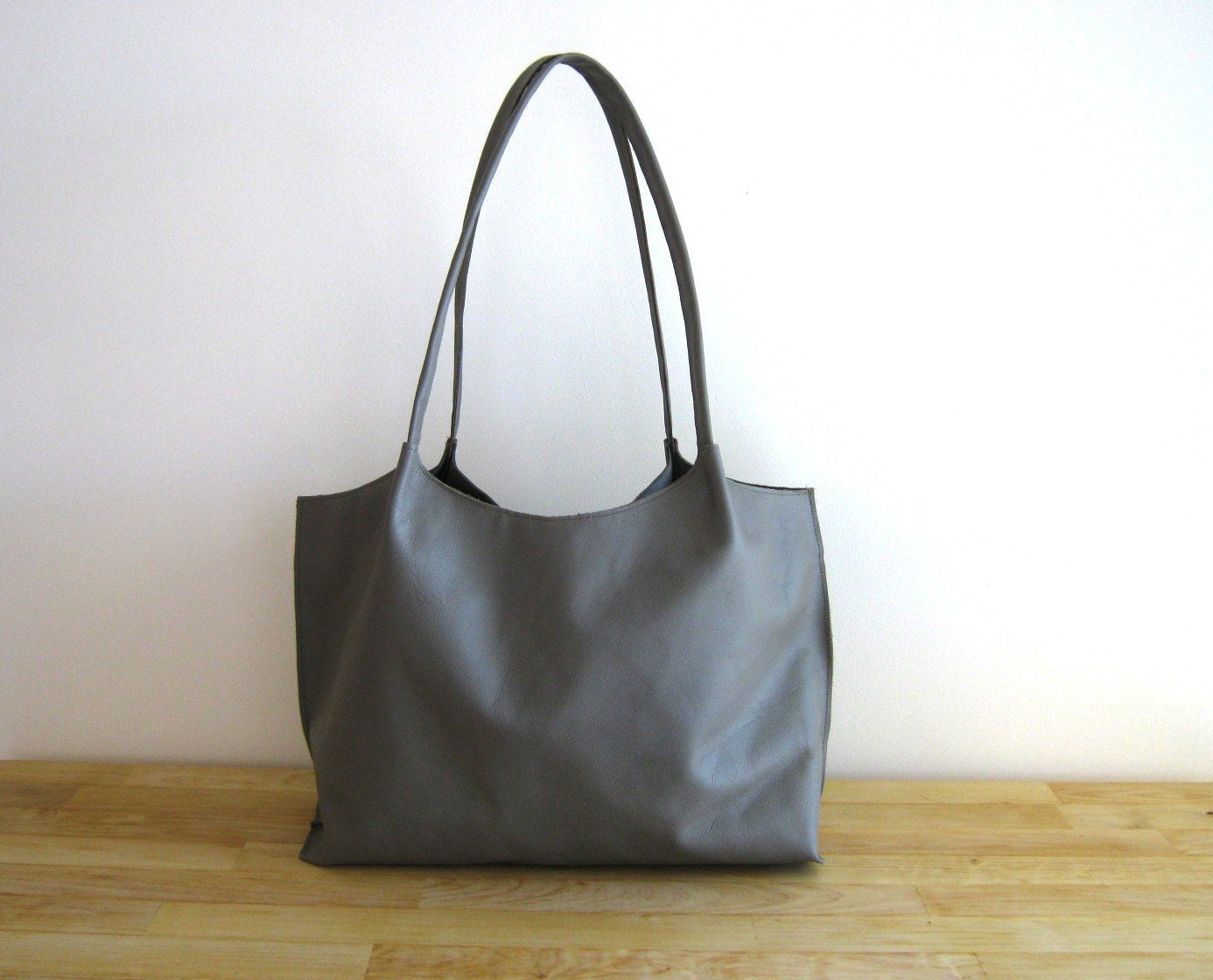 Grey / Gray Leather Tote Shoulder Bag