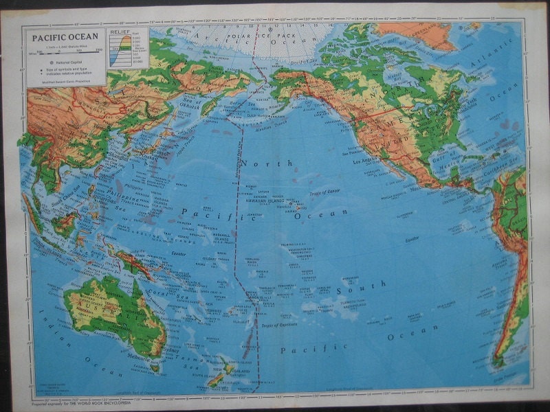 Large Color Map of The Pacific Ocean by VintageFosterCare on Etsy