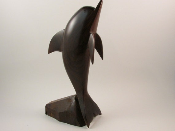 Vintage Ironwood Dolphin Hand Carved Wood Dolphin Beach Theme