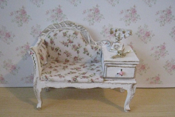 dollshouse shabby chic telephone seat by insomesmallwayminis dollshouse shabby chic telephone seat by insomesmallwayminis