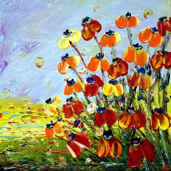 Abstract Original Oil painting on Canvas Flowers Modern
