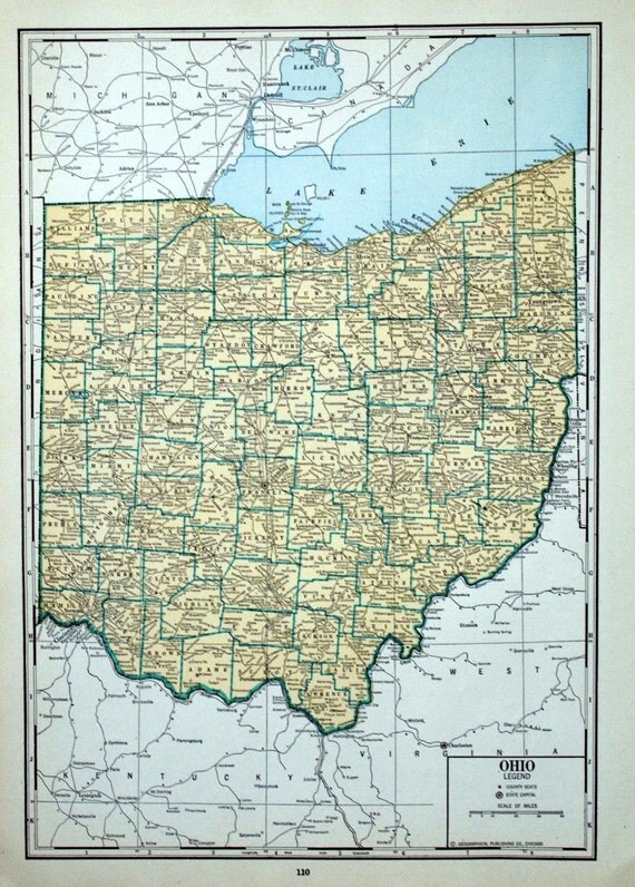 1945 World War Ii-era Vintage Map Of Ohio