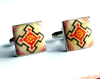 Portugal Pink Antique Tile CUFFLINKS, Replicas from OVAR - 17mm