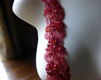 18" RED Beaded Trim for Lyrical Dance, Costume or Jewelry Design, Crafts
