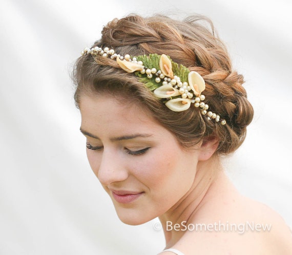 Vintage Wax Flower Pearl Headpiece, Vintage Wedding Headpiece, Wedding Hair, Woodland Wedding Flower - il_570xN.548825030_bcqc