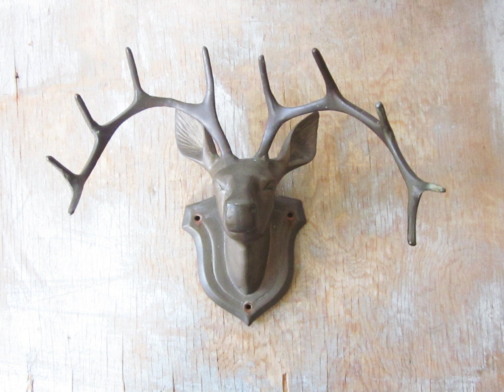 vintage brass deer head wall hanging / mounted brass deer head