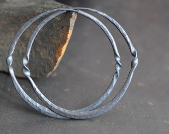 dark sterling silver hoop earrings with twist detail, endless style hoops 2 inch, made in your choice of texture and finish, eco friendly