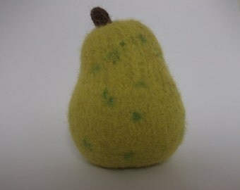 Knitted pear, felted pear, wool fruit, play food pear, made to order
