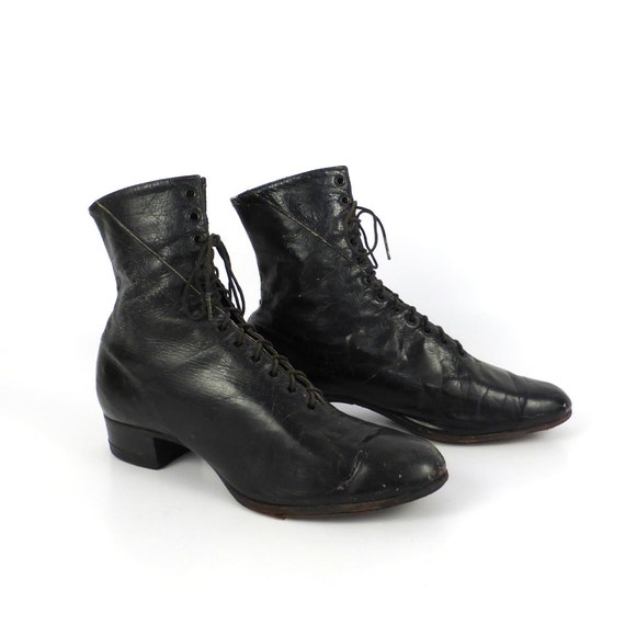 Victorian Black Boots Vintage Leather Lace up size