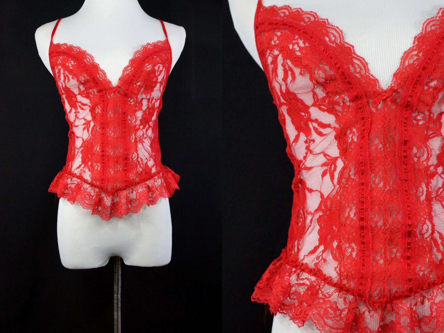 1980s Fredericks Of Hollywood Camisole Red Lace By Reitapievintage 5016