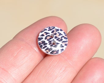 20 Leopard Print Wood 14mm Buttons with White Back BN125