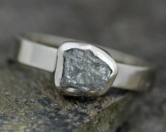 Conflict Free Rough Large Diamond Engagement Ring in 14k White or Yellow Gold- Size D Diamonds
